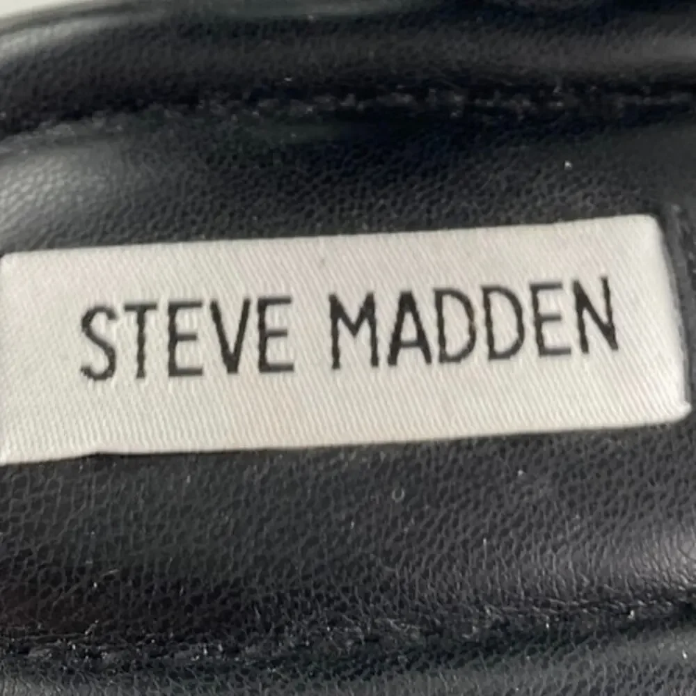 Steve Madden Dubai Womens Black Leather Ankle Strap Open Toe Platform Sandals 10
